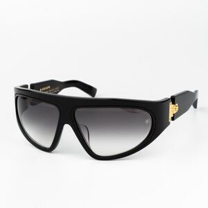 Balmain Women Sunglasses Titanium Black Gold Grey Gradient Wraparound B-ESCAPE